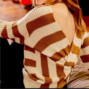 FavLux Twist Back Stripe Sweater - Size Small